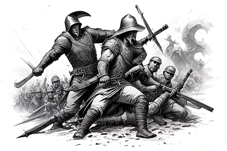 battle scene tattoo design idea