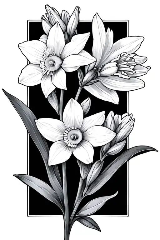 aster and paperwhite narcissus flower tattoo design idea
