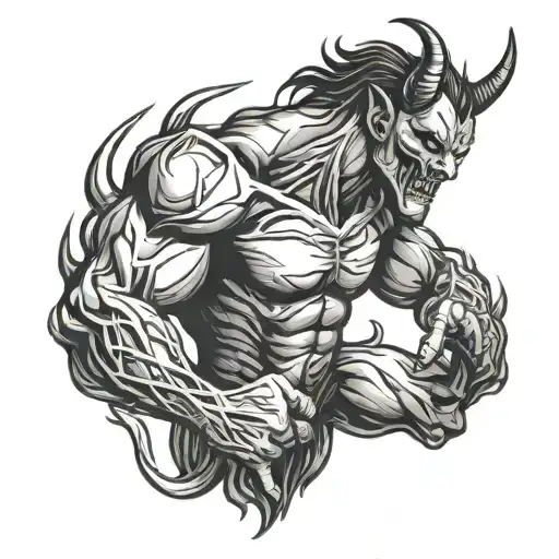 demon lunging towards different directions tattoo design idea