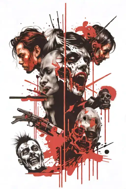 4 printed pictures with crimes scenes or corpses  tattoo design idea