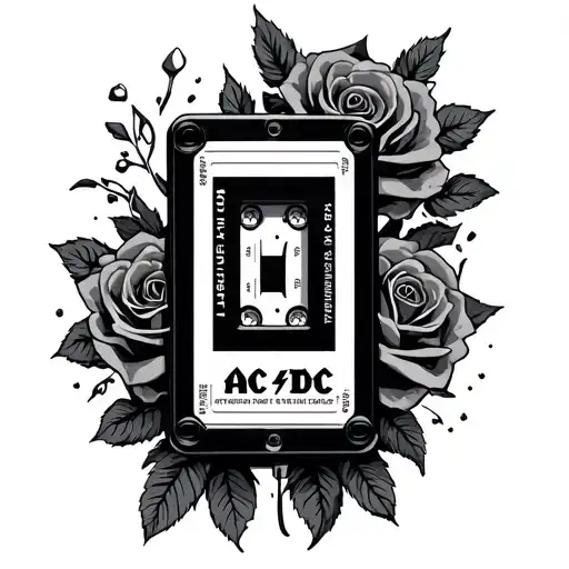 AC/DC back n black cassette tape with roses tattoo design idea