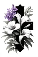 black rectangular cross with calla lily and lilac flower tattoo design idea