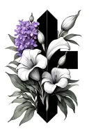 black rectangular cross with calla lily and lilac flower tattoo design idea