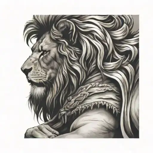 lion and jesus praying tattoo design idea