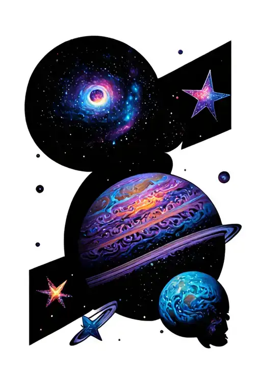 crochet and planets stars and nebulas tattoo design idea