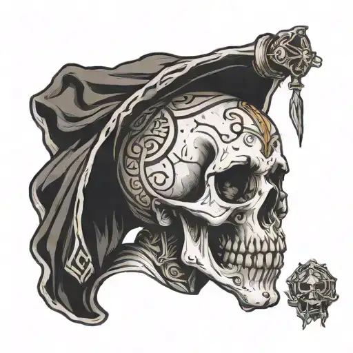 skull face nun praying tattoo design idea