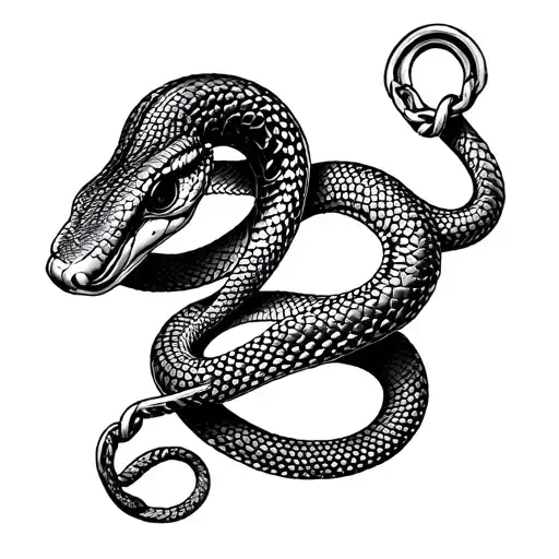 snake with brroke chain links tattoo design idea