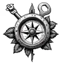 rose and spanner and piston adventure compass tattoo design idea