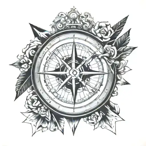 compass surrounded by arrow going tattoo design idea