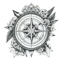 compass surrounded by arrow going tattoo design idea