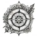 compass surrounded by arrow going tattoo design idea
