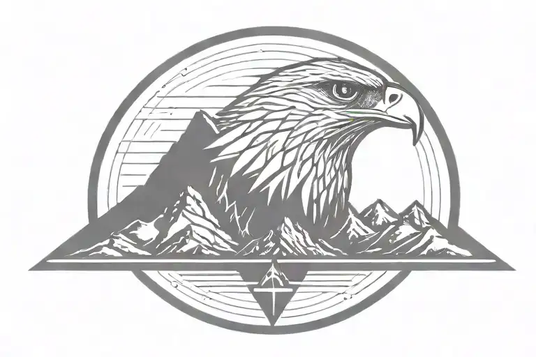 mountains with falcon outline drawn tattoo design idea