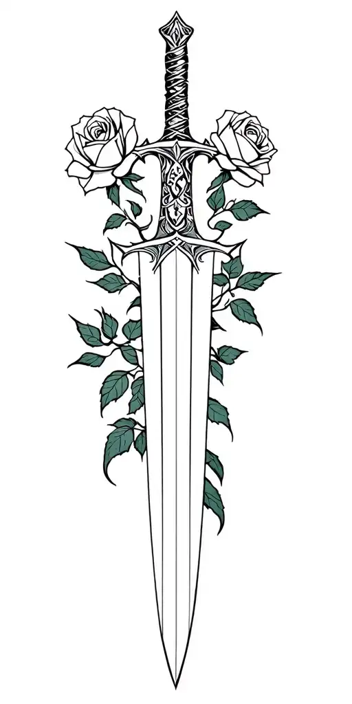 Sword with roses and thorns tattoo design idea