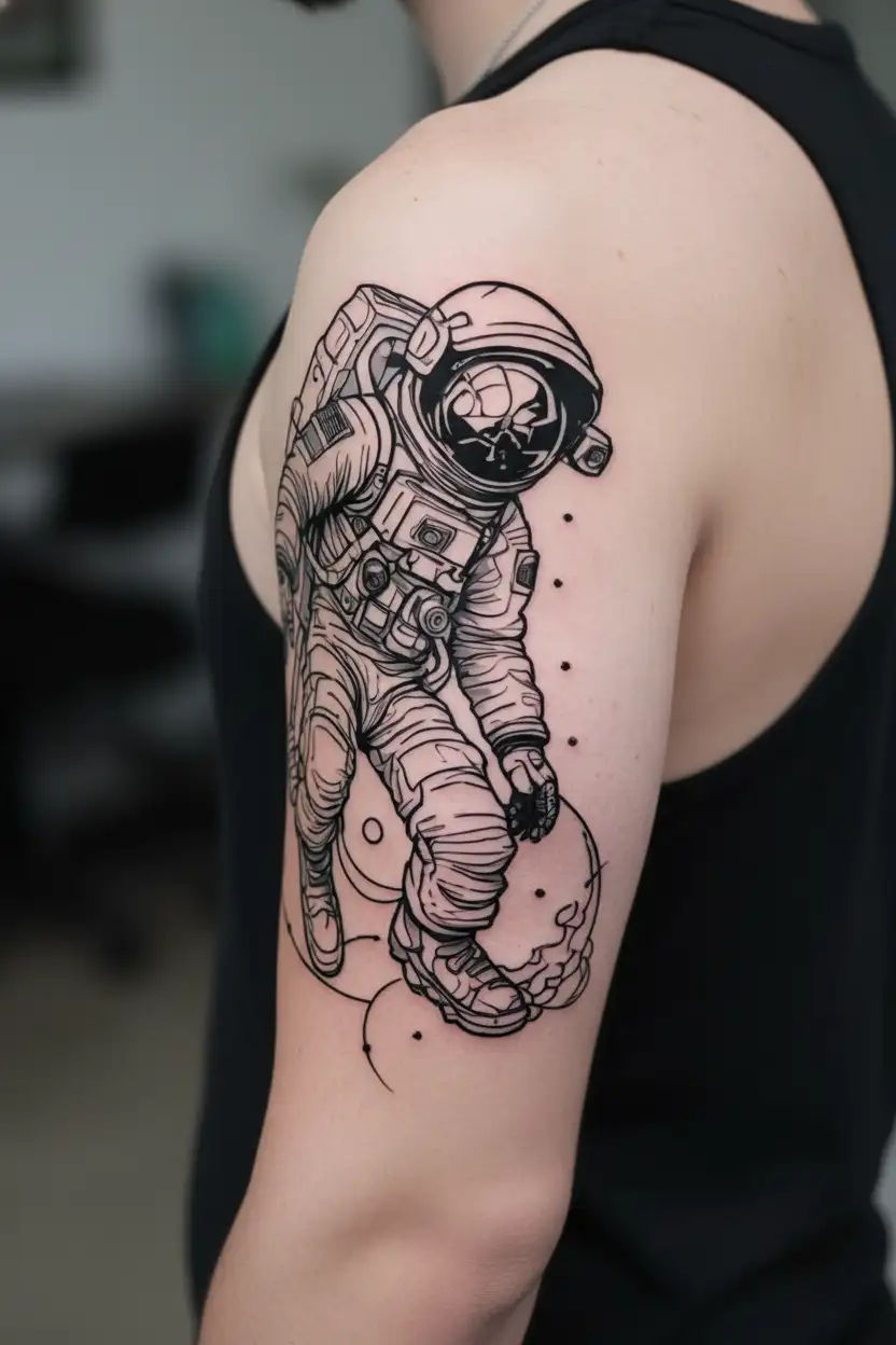 Astronaut floating in space tattoo design idea