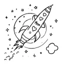 A moon with a rocket shit going up to the moon and back with a heart on the rocket ship with the word "Mom" somewhere tattoo design idea