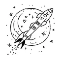 A moon with a rocket shit going up to the moon and back with a heart on the rocket ship with the word "Mom" somewhere tattoo design idea