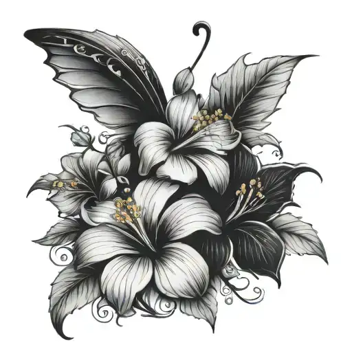 Tinkerbell hibiscus flowers tattoo design idea