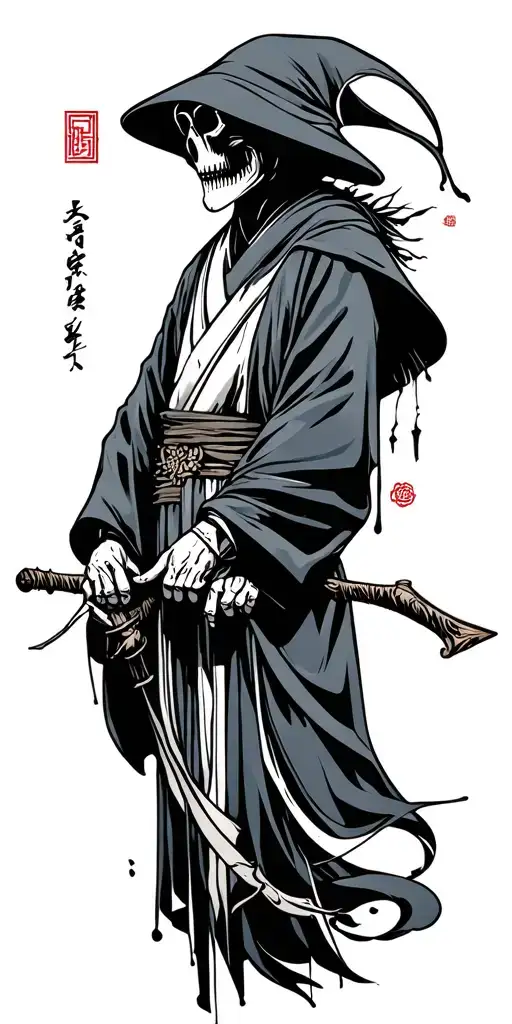 grim reaper minimal colour tattoo design idea