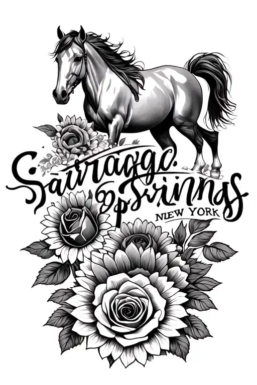 "Saratoga Springs, New York" Horses, Roses, Sunflower, western tattoo design idea