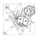 two dice, one of which has a spider on a web descending down it tattoo design idea