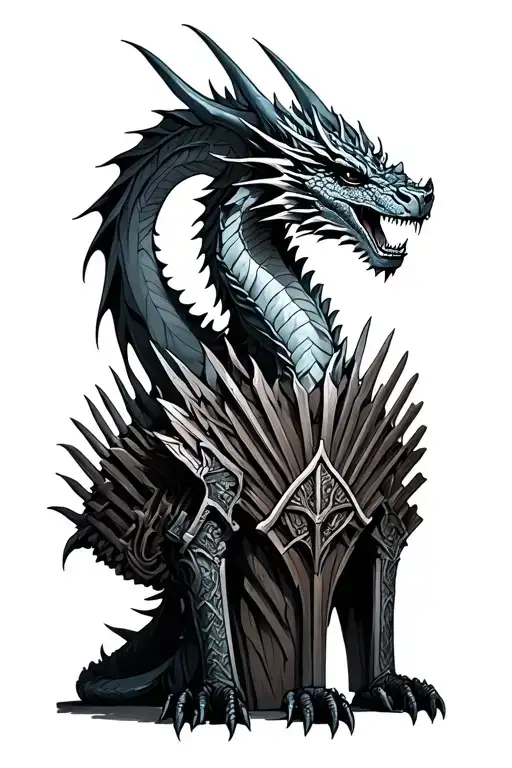 game of thrones dragon with iron throne and targerian  tattoo design idea