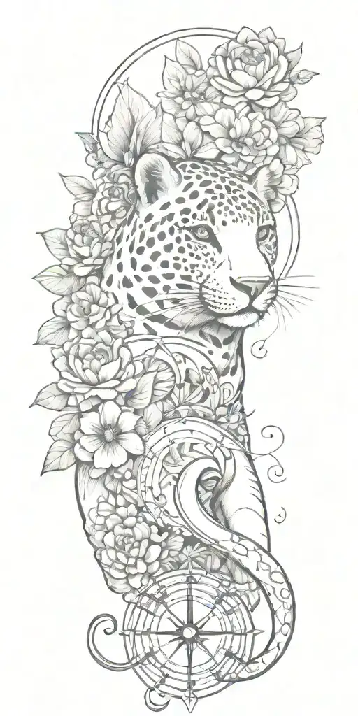 jaguar hummingbird frog anchor compass crown bear fox flowers  tattoo design idea