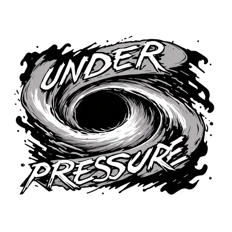 A Black Hole with text around it  that says "under pressure"  tattoo design idea