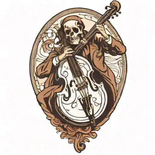 Death in a cloak playing an upright bass tattoo design idea