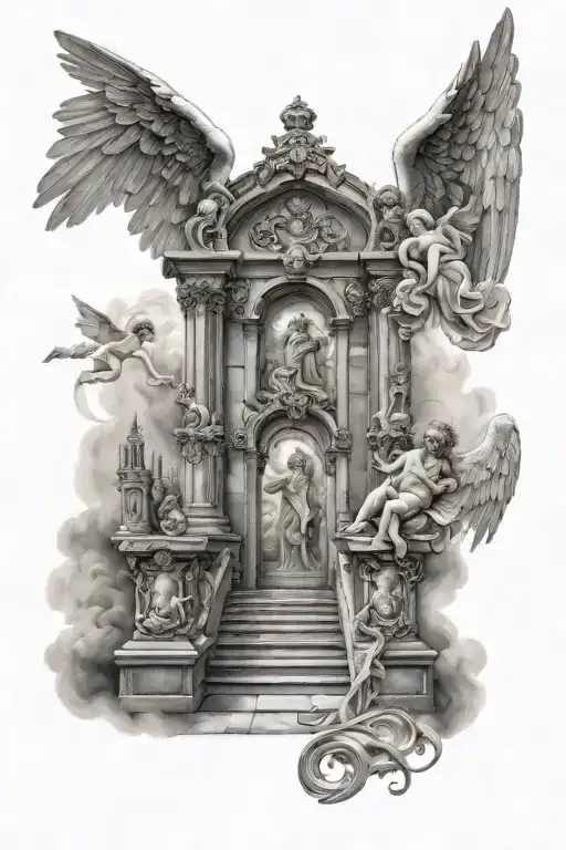 Heaven gates stairs angels tattoo design idea