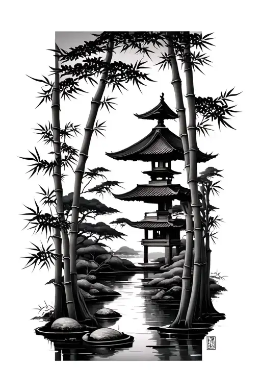 Japanese Garden, bamboo tattoo design idea