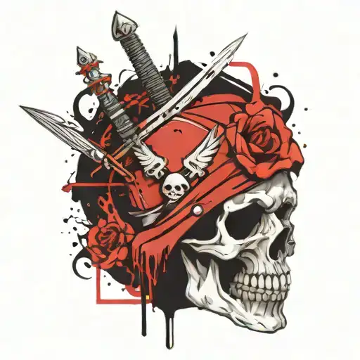 Knight Sword Shield Skull tattoo design idea