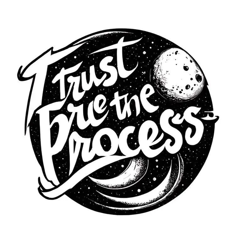 "Trust the process" linear tattoo, moon phases going down tattoo design idea