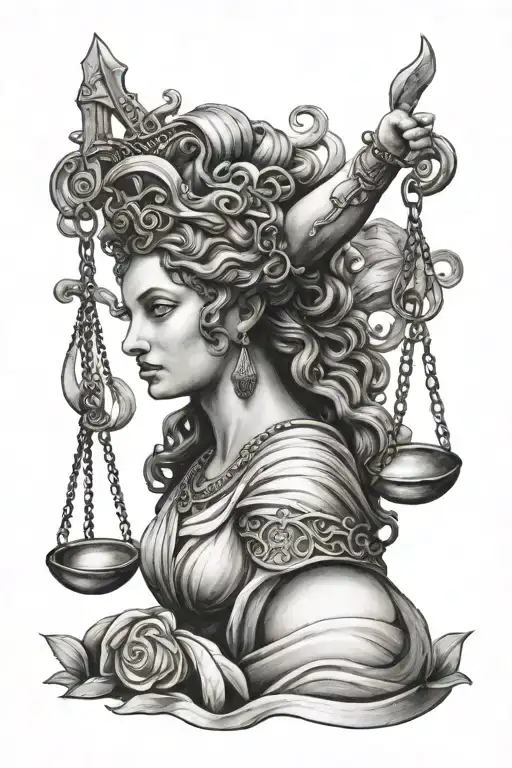 lady justice and medusa tattoo design idea