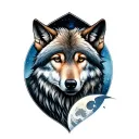 Wolf and moon intertwined tattoo design idea