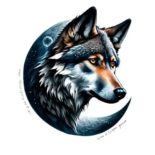 Wolf and moon intertwined tattoo design idea