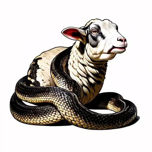 Snake coiled around sheep body tattoo design idea