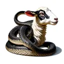 Snake coiled around sheep body tattoo design idea