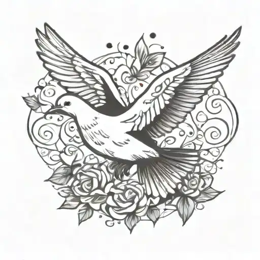 dove bird and hearts tattoo design idea