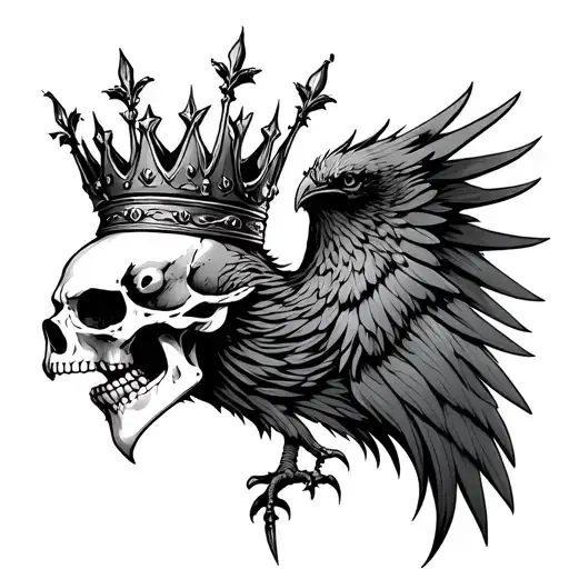 phoenix skull wearing a crown tattoo design idea