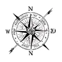simple compass cross with arrow pointing North with rose and name harsh tattoo design idea