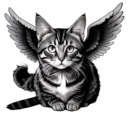cat with angel wings tattoo design idea
