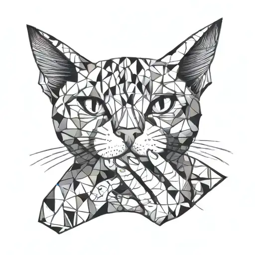 cat biting hand holding tattoo design idea