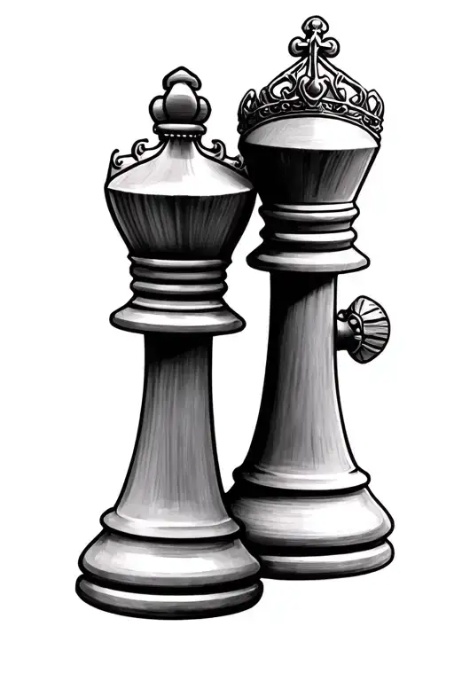 "A tattoo design featuring two chess pieces, the king and queen, symbolizing my parents' love for playing chess together tattoo design idea