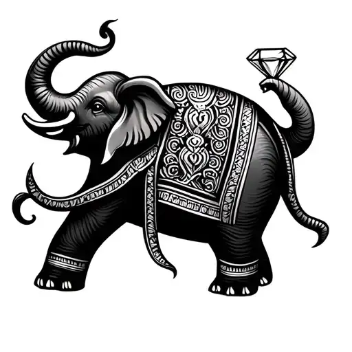 Thai elephant holding a diamond in its trunk. simple and less intricate shading  tattoo design idea