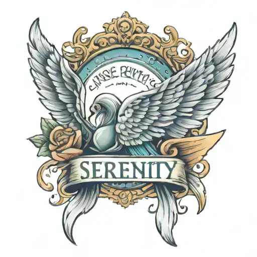 angel wings and serenity prayer tattoo design idea