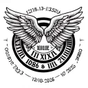 Beautiful wings with the dates 13/01956 and 10/18/2025 in Roman numerals surrounding the wings in a circle tattoo design idea
