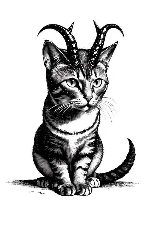 cat with demon horns tattoo design idea