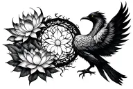 phoenixes rebirth lotus flowers awakening and tree of life interconnectedness tattoo design idea