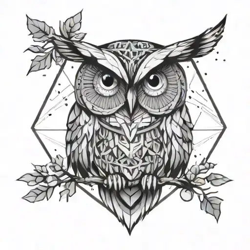 Geometric owl in the constellation Taurus + year of birth 1999 + oak tree tattoo design idea