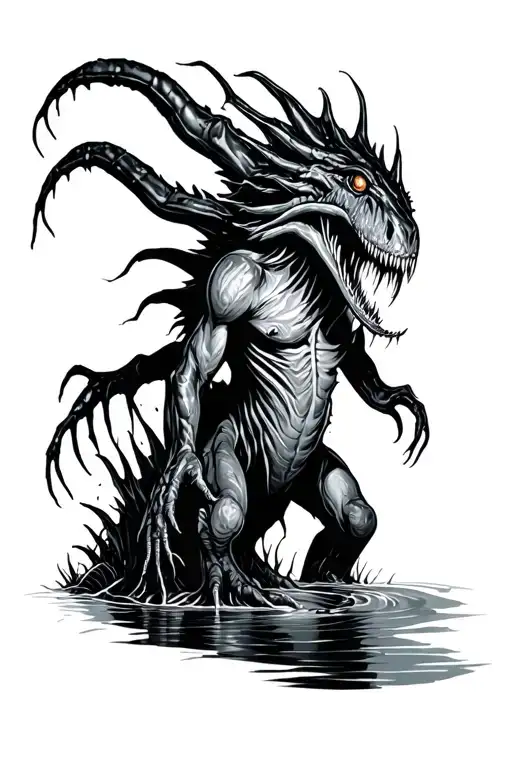 Florida swamp monster emerging tattoo design idea